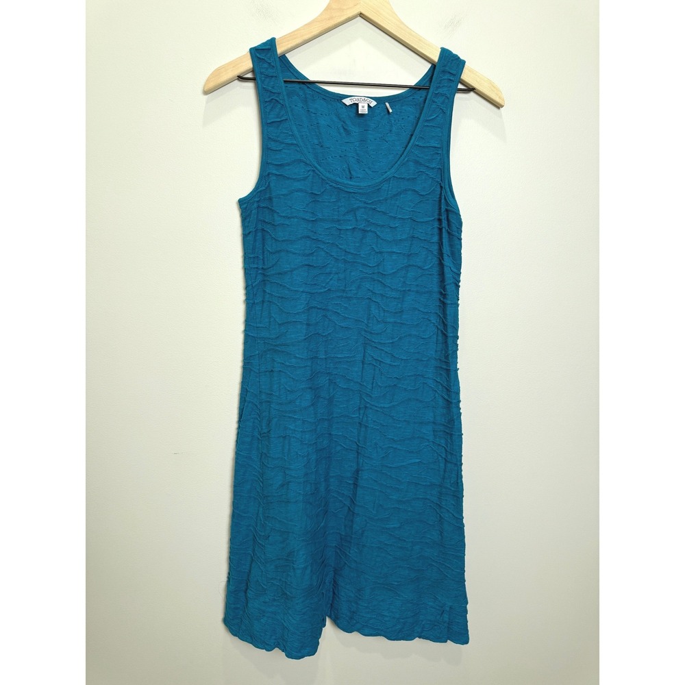 Toad & Co Samba Wave Textured Tank Dress Organic Cotton Teal Blue M Pullover